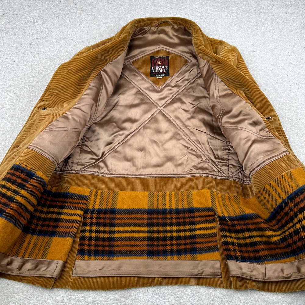 VTG‎ Europe Craft Mens Corduroy Blazer Tan Suede Elbow Patches 70s Sport Coat - Picture 10 of 16